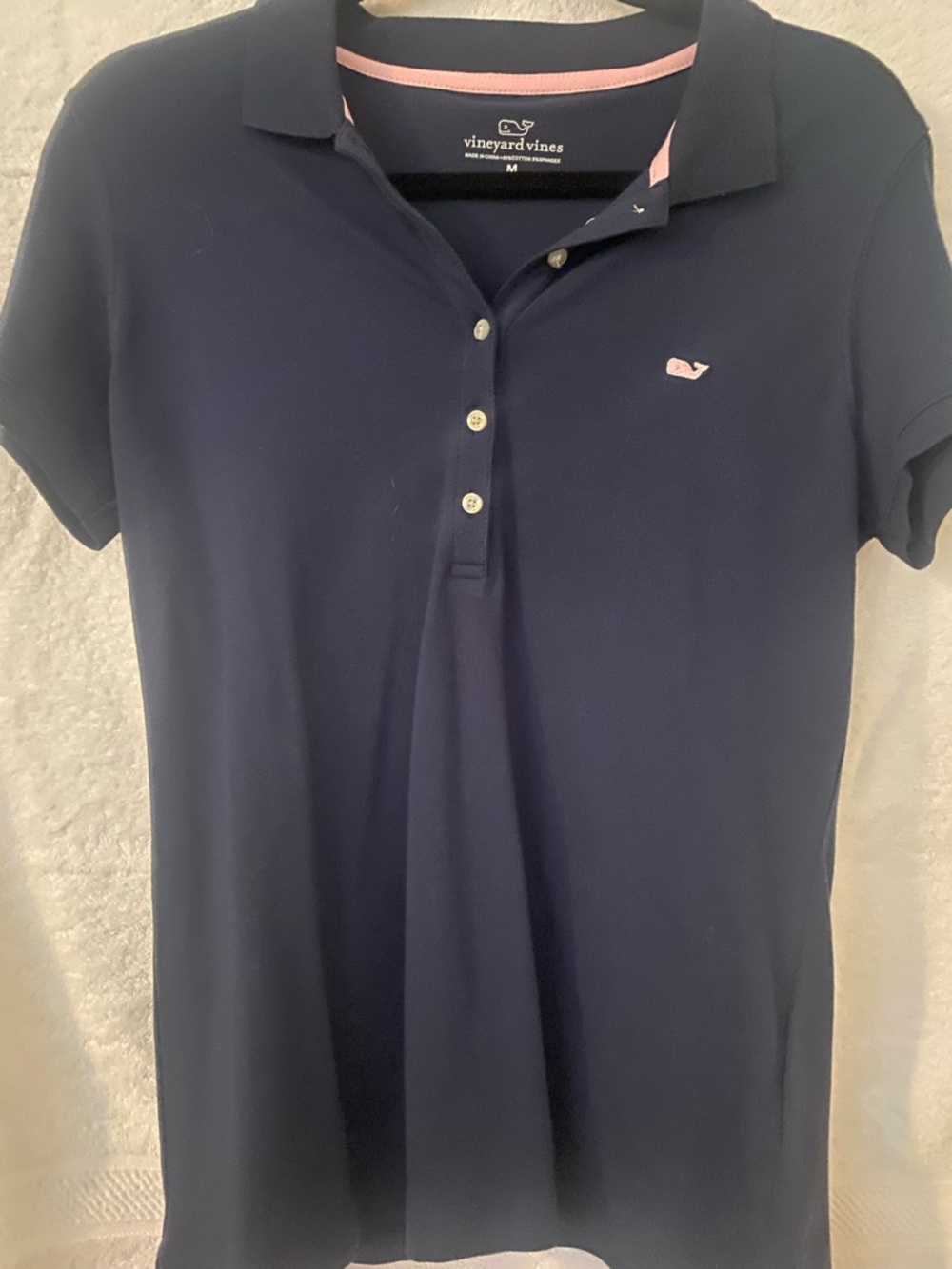 Vineyard Vines Navy Polo Crop Top with Pink Whale Trim Medium